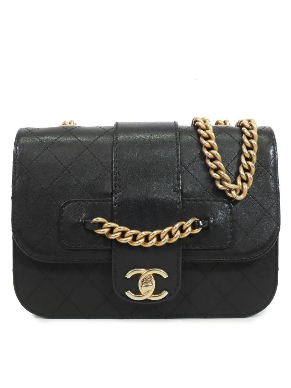 Chanel Chain Black Gold Leather Quilted Single Flap Shoulder Bag